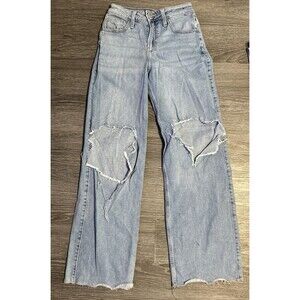 Hollister High Rise Vintage Baggy Stretch Jeans Sz W24 x L31 Distressed Holes
